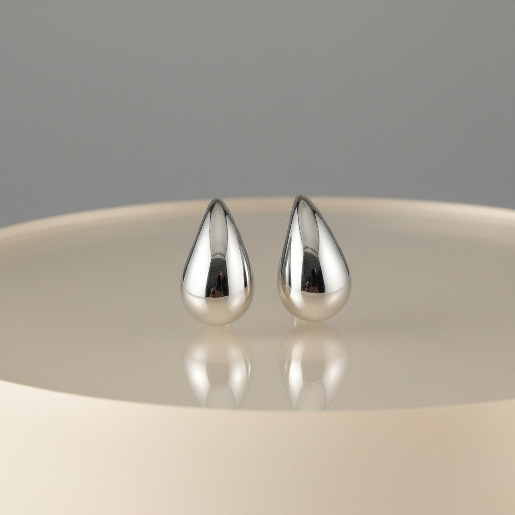 Silver Teardrop Stud Earrings – Bold Modern Minimalist Jewelry