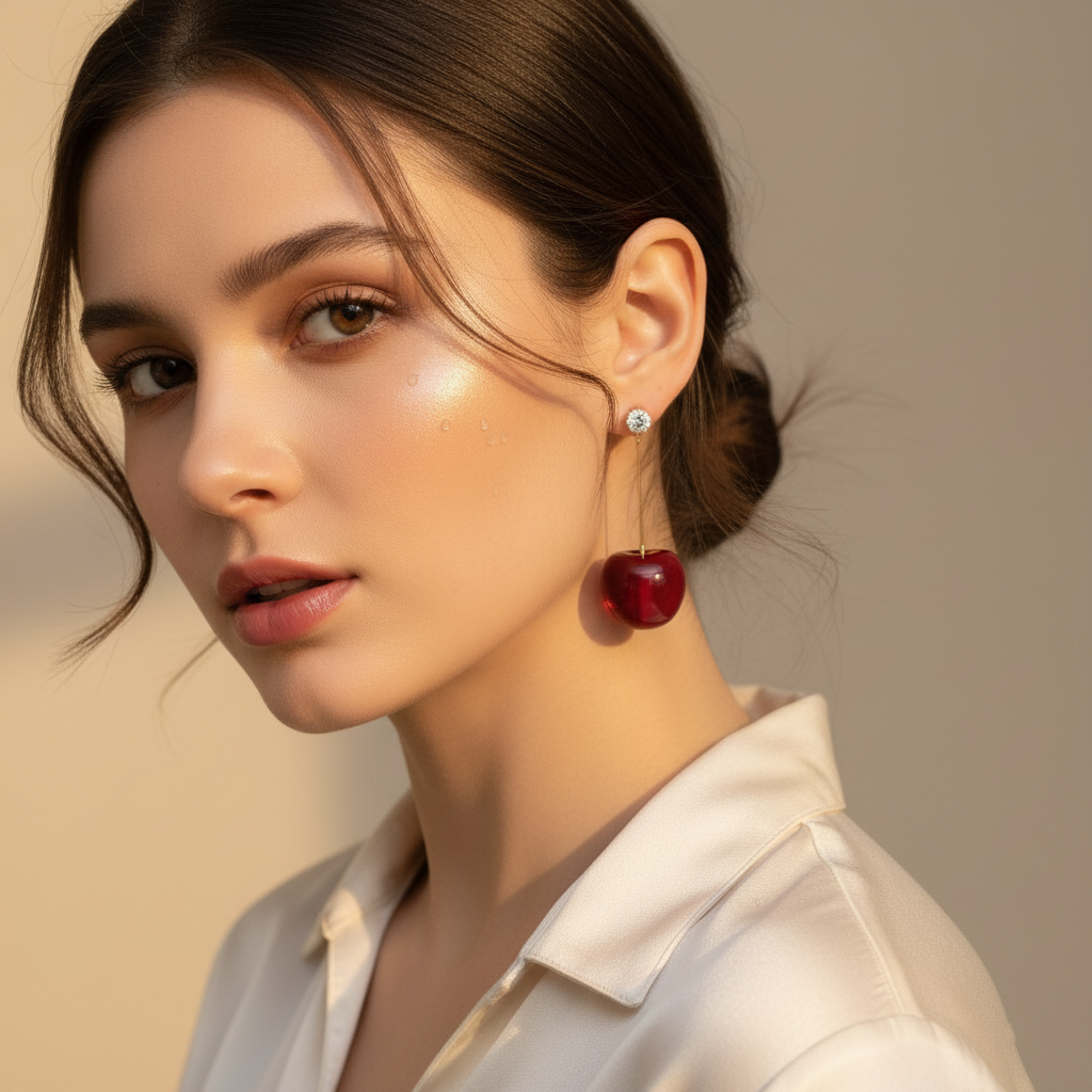 Cherry Drop Earrings – Cute Red Dangle Earrings with Crystal Studs