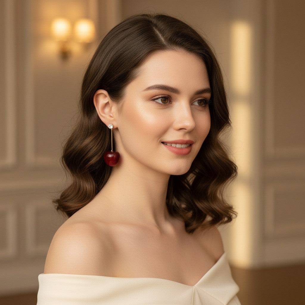 Cherry Drop Earrings – Cute Red Dangle Earrings with Crystal Studs
