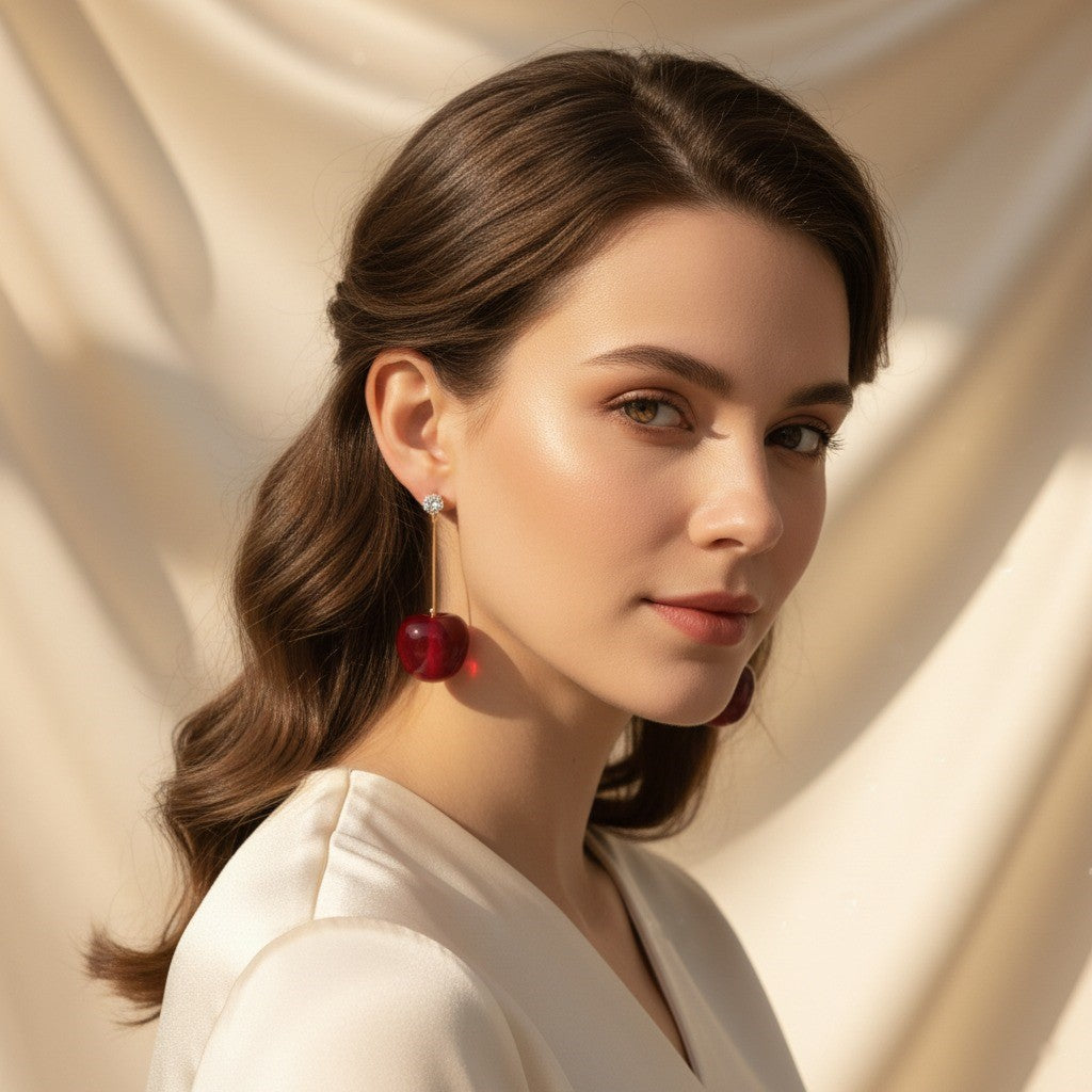 Cherry Drop Earrings – Cute Red Dangle Earrings with Crystal Studs
