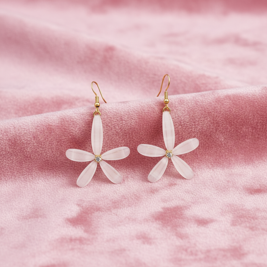 White Petal Flower Drop Earrings – Elegant Floral Statement Jewelry