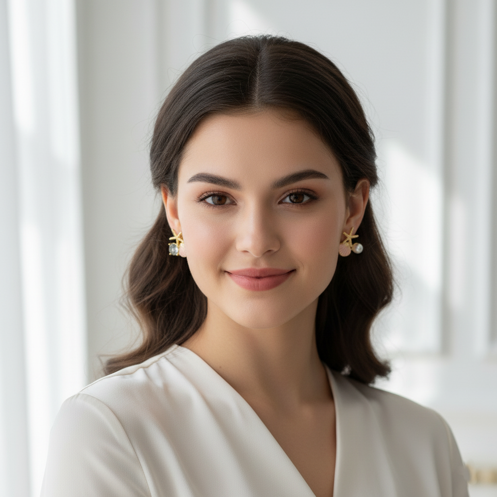 Starfish & Seashell Stud Earrings – Gold Ocean-Inspired Jewelry with Pearl & Crystal